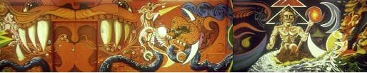 Mural, by William Marquez Bejarano titled Sixth Sun / La Raza Cósmica, CSUN, 8 × 16 ft, 1974.