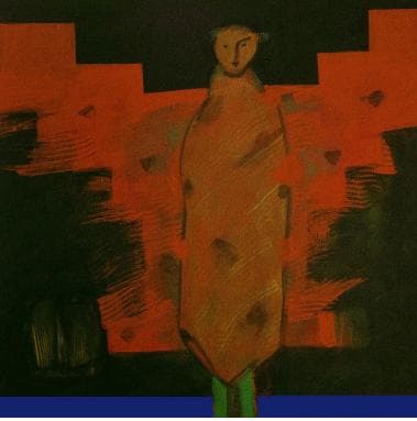 Painting, by William Marquez Bejarano titled El Ángel del Lago, acrylic on canvas, 16 × 16 in.