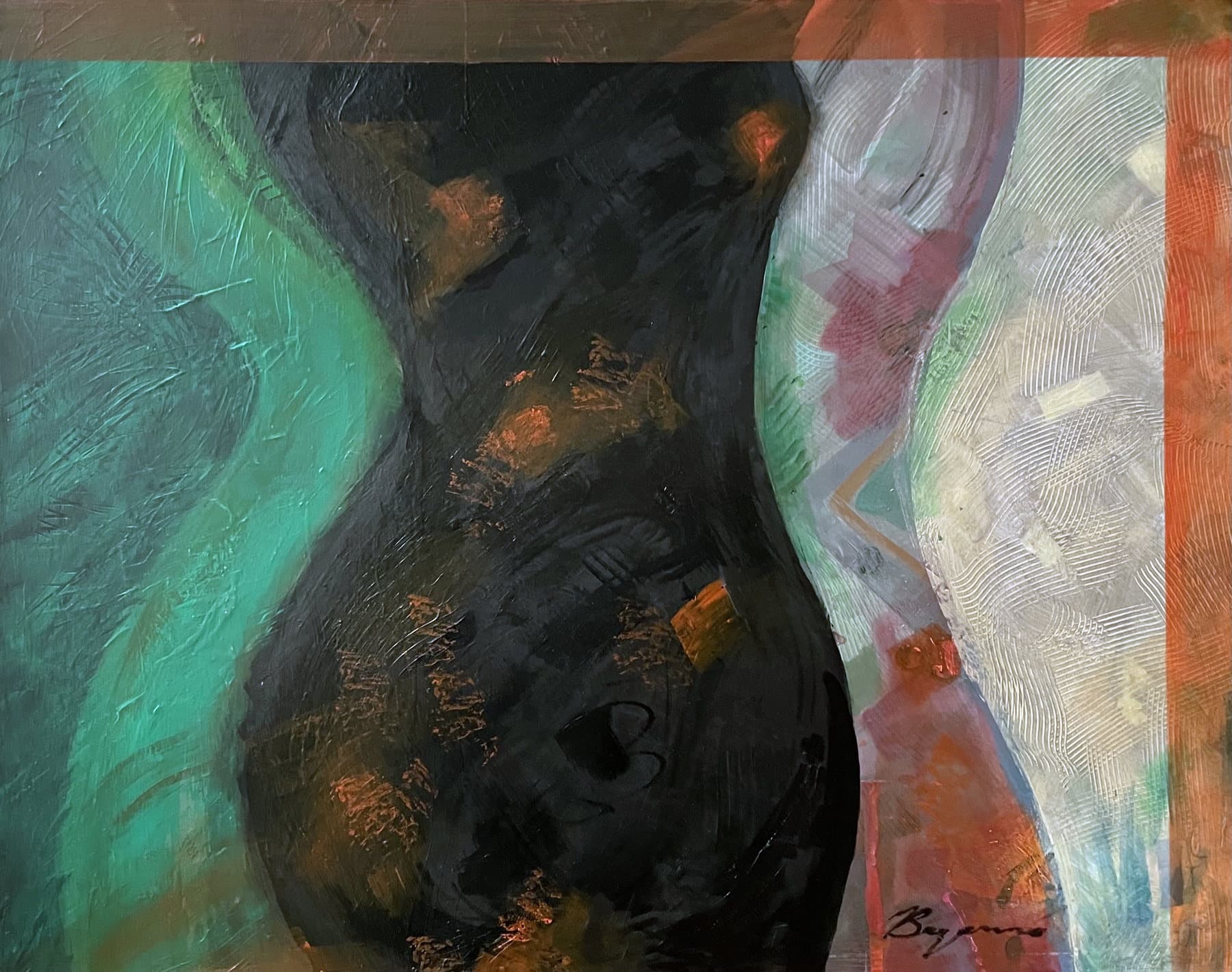Painting, by William Marquez Bejarano titled Fire & Fury (In Los Angeles), acrylic on canvas, 24 × 30 in, 2025.