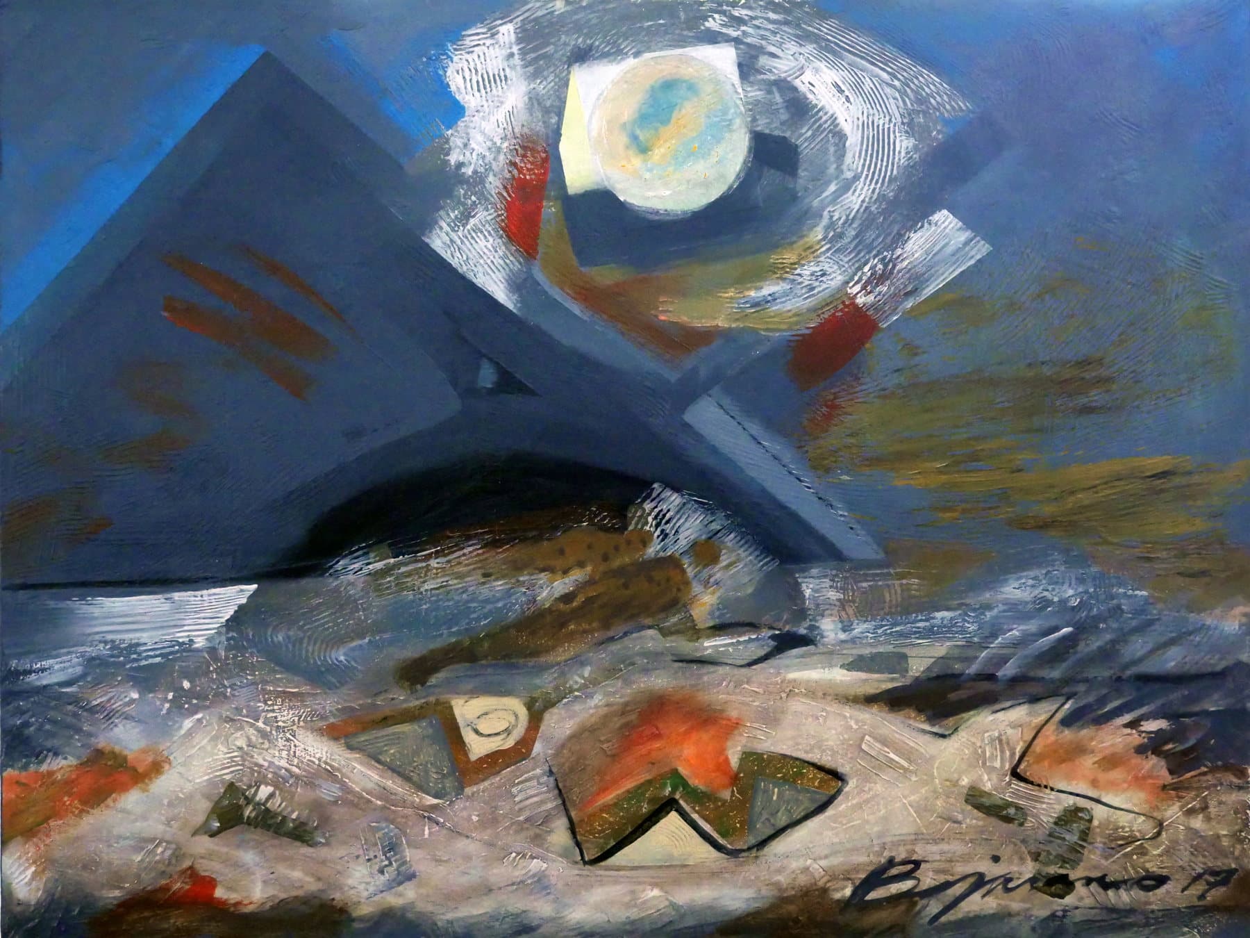 Painting, by William Marquez Bejarano titled Hurricane Tierra Pacifico, acrylic, 24 × 30 in, 2013.