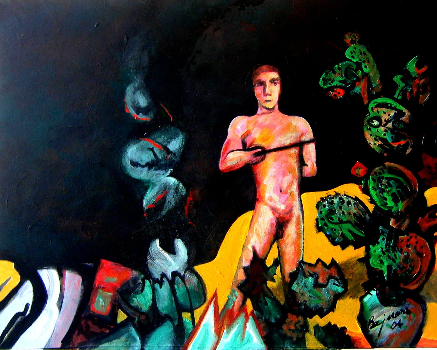 Painting, by William Marquez Bejarano titled In The Desert, acrylic, 24 × 30 in, 2001.