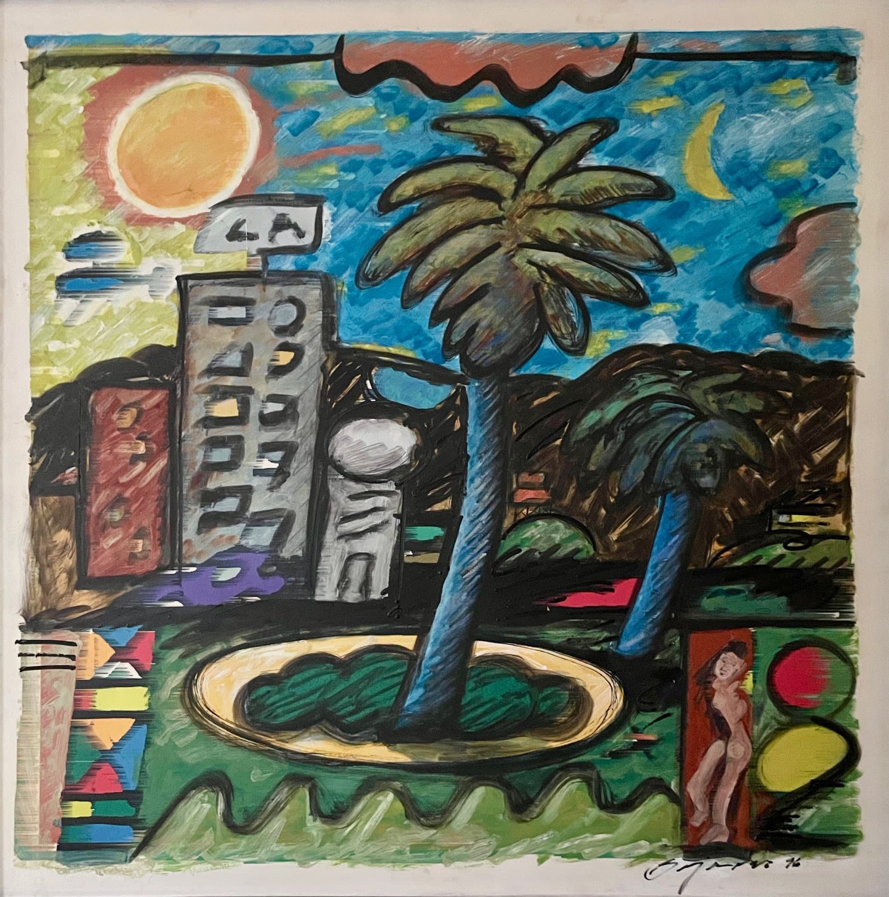 Digital work, by William Marquez Bejarano titled L.A. Dreamscape, mixed media — digital print and oils, 1979.