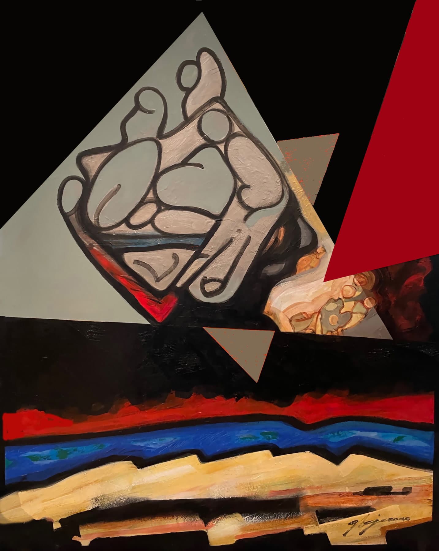 Painting, by William Marquez Bejarano titled La Plata de la Tierra, acrylic, 48 × 60 in, 2012.