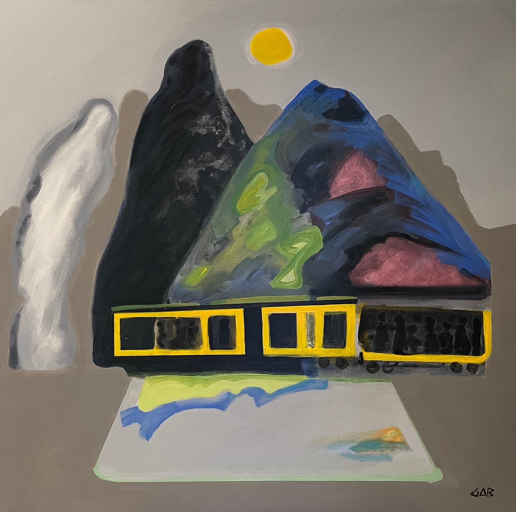 Painting, by William Marquez Bejarano titled Montaña de Mineras I, acrylic on canvas, 36 × 36 in, 2018.