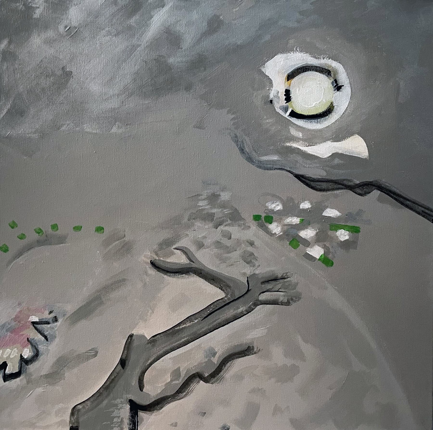 Moonlight on a Barren Desert. Moonlight flattens the desert into silver. A companion piece to Apache Mountains Silver.