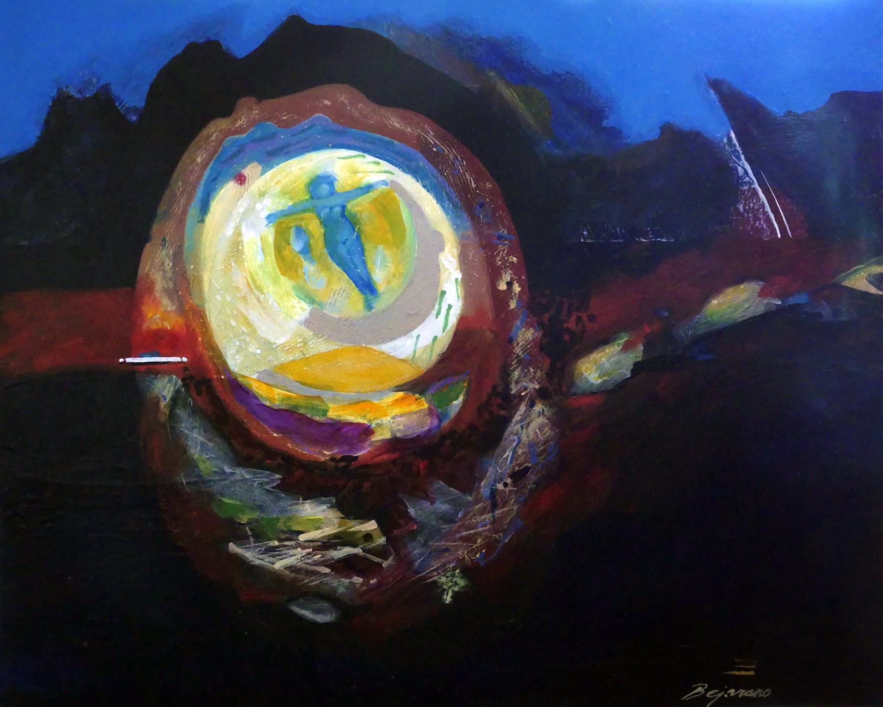 Painting, by William Marquez Bejarano titled Mt. Picacho, Seen From The Sea, acrylic on canvas, 24 × 30 in, 2012.