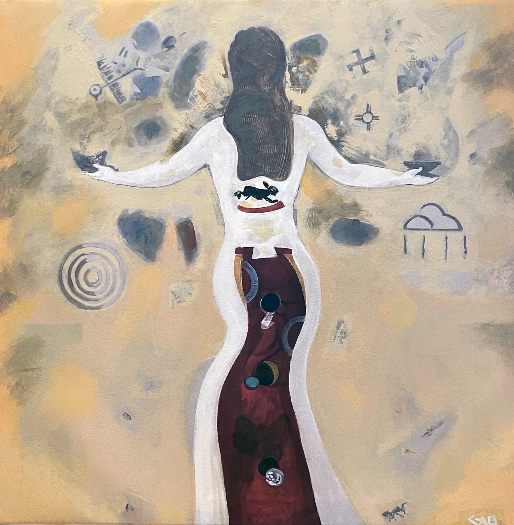 Painting, by William Marquez Bejarano titled Of Earth and Moon, acrylic, 36 × 36 in, 2018.