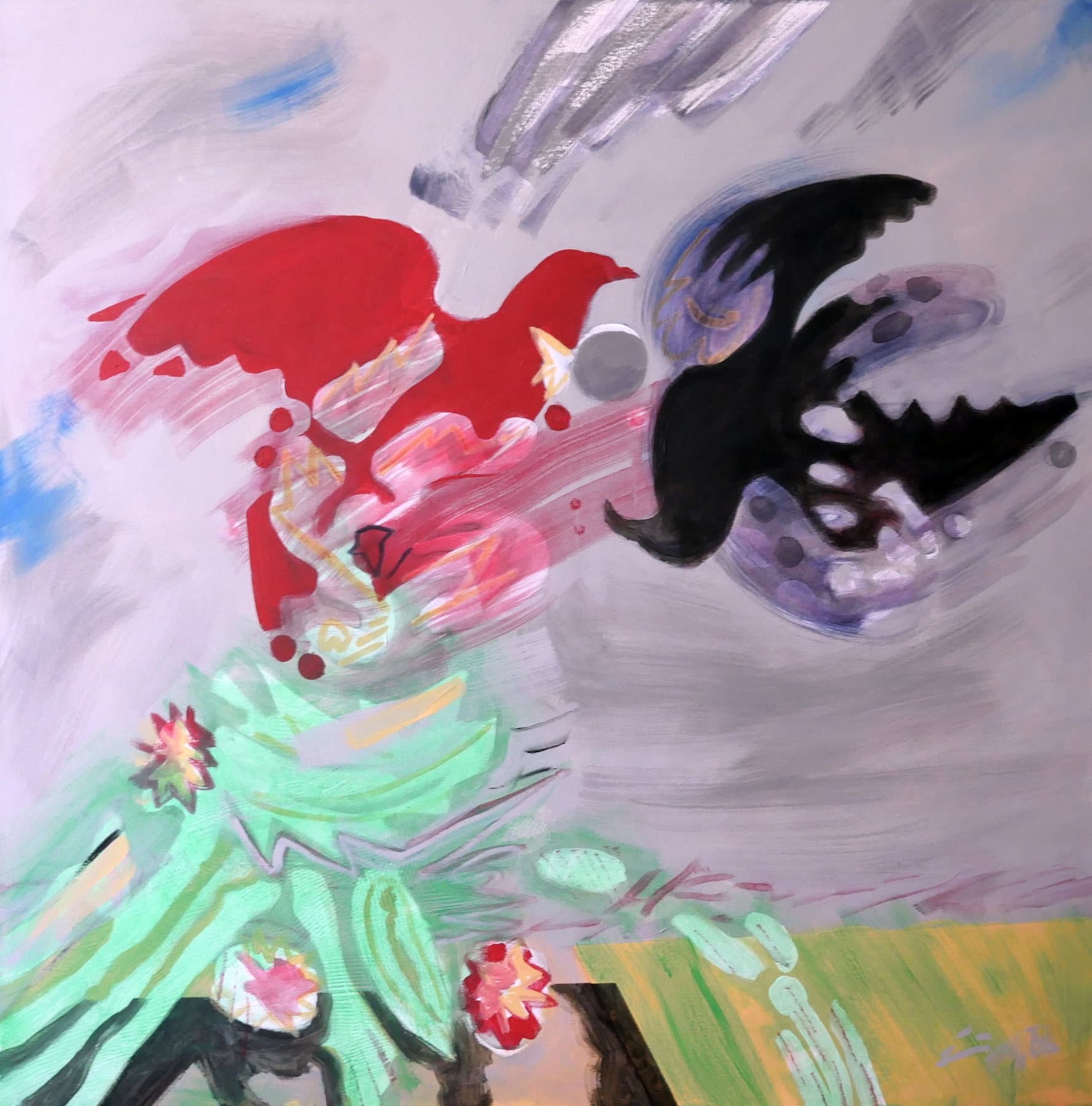 Painting, by William Marquez Bejarano titled The Earth Becomes Red & Black, acrylic on canvas, 24 × 30 in.