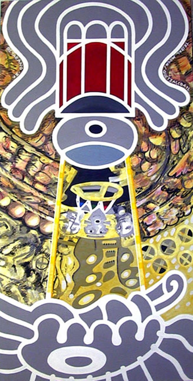 Mural, by William Marquez Bejarano titled Tribal Moon & Spider Woman, 48 × 96 in, 1999.