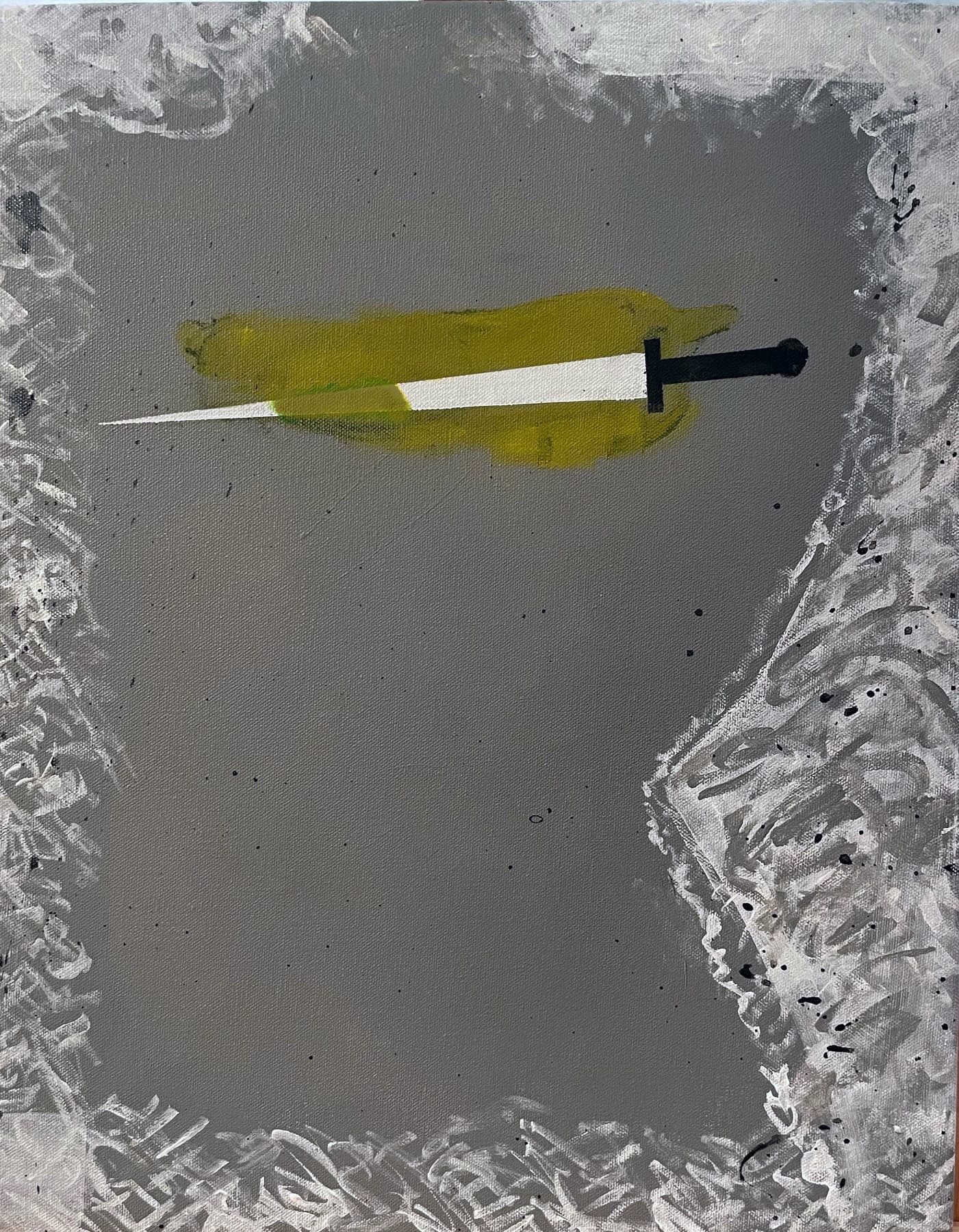 Painting, by William Marquez Bejarano titled Un Cuchillo y Chile Verde, acrylic, 16 × 20 in, 2023.